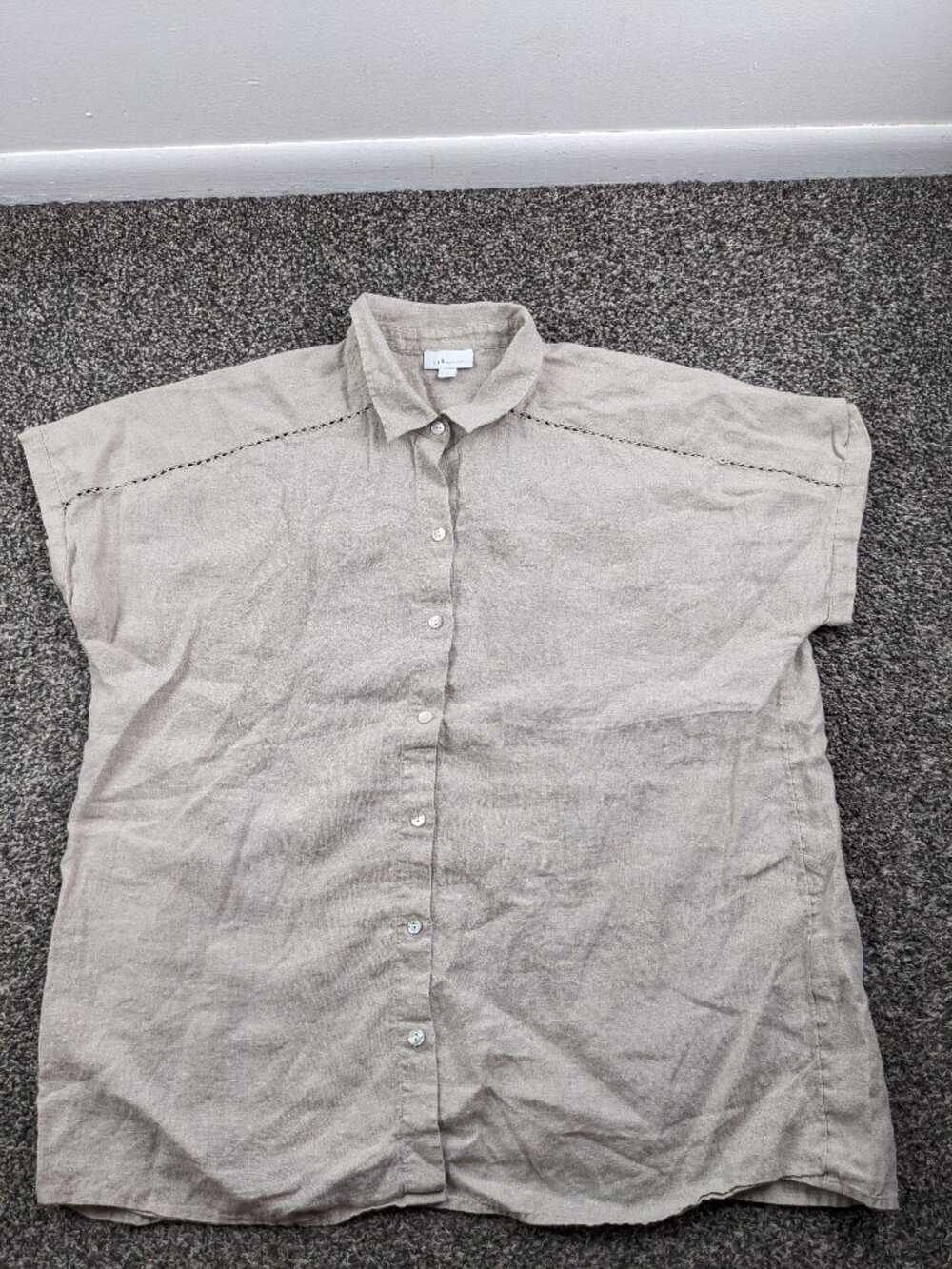 J Jill Button Shirt Love Linen Short Sleeve Beige Tan Womens Large